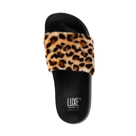 Luxe Shoes - Luxe Fashion Classic Faux Sheepskin Women Slides | 1-Piece | Leopard